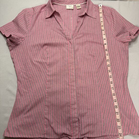 Riders by Lee Button Front Blouse Women’s Size L Pink Stripe Short Sleeve - Picture 5 of 9